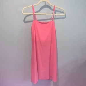 Pink mini boohoo dress. Straight neckline